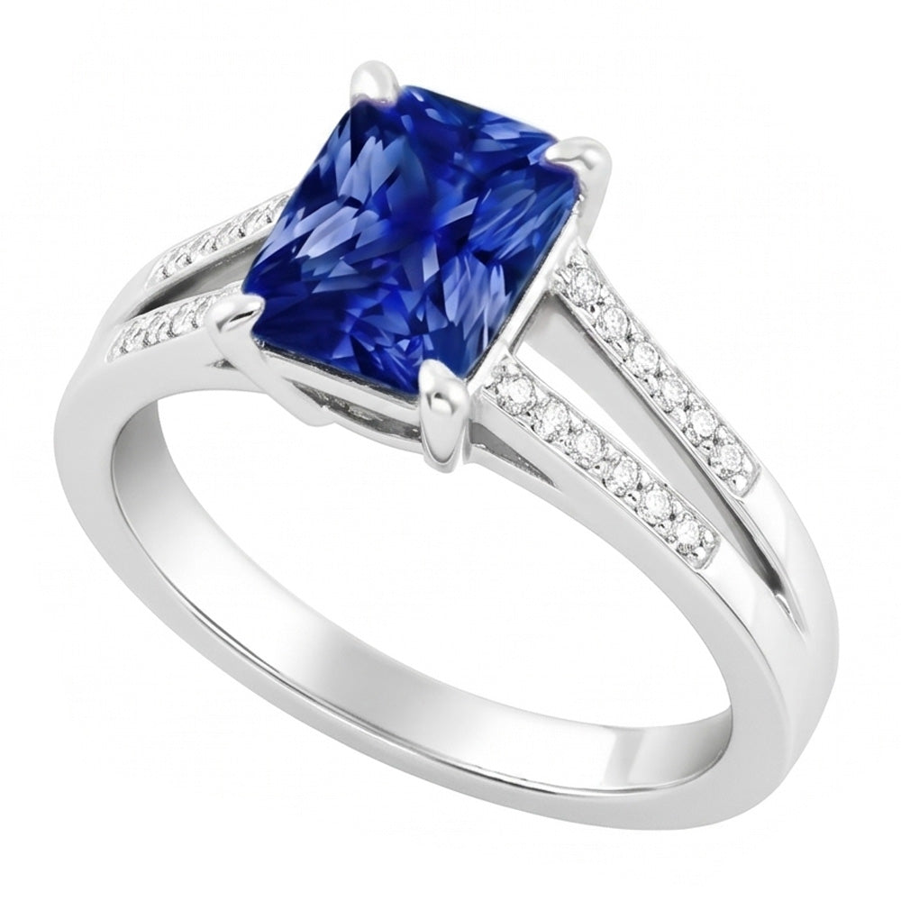 Anello solitario con pietre preziose di zaffiro blu radioso da 1,50 carati con stelo spezzato