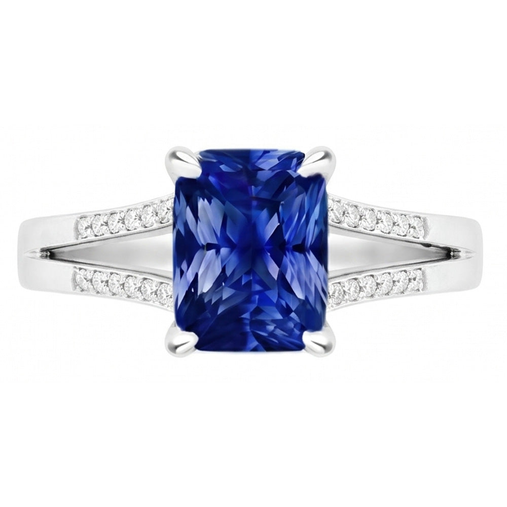 Anello solitario con pietre preziose di zaffiro blu radioso da 1,50 carati con stelo spezzato
