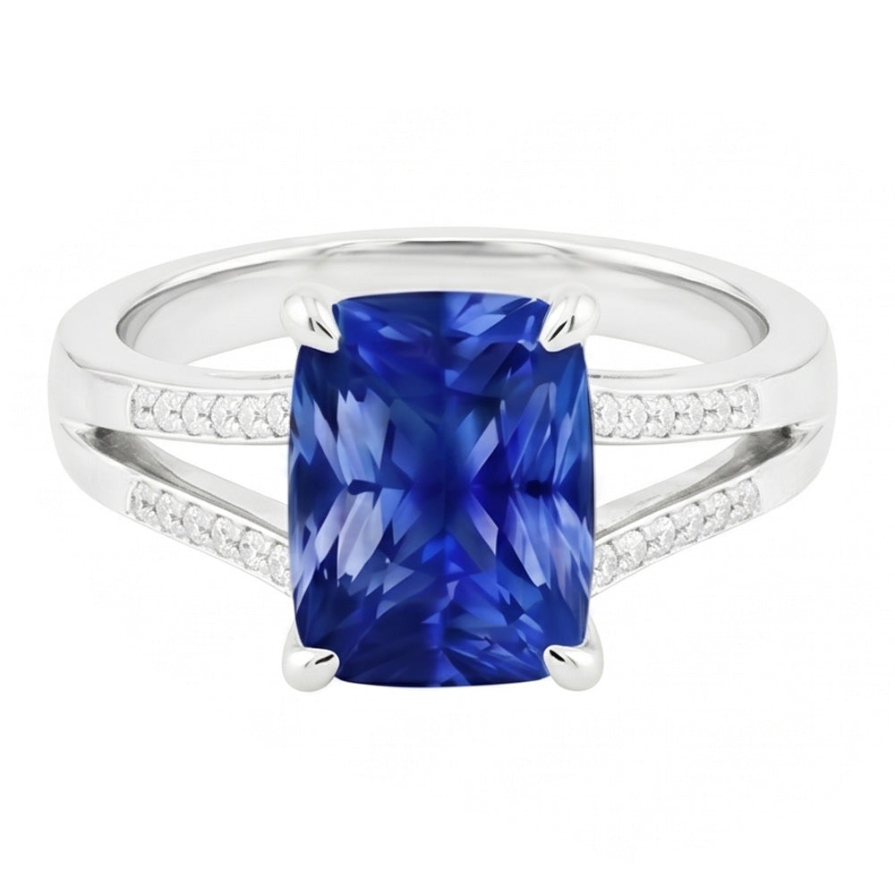 Anello solitario con pietre preziose di zaffiro blu radioso da 1,50 carati con stelo spezzato
