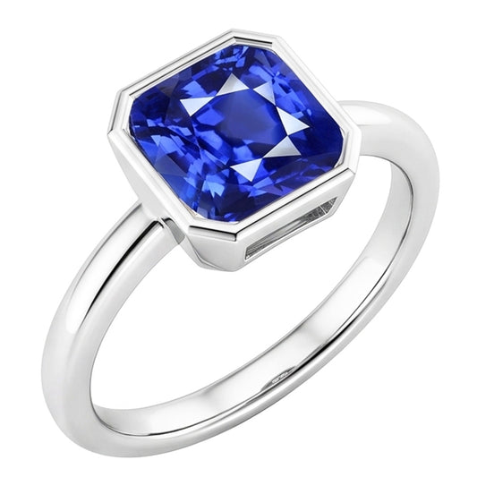 Anello solitario con pietre preziose e castone con cuscino Zaffiro blu 1.50 carati