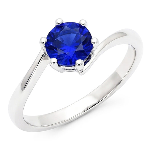 Anello solitario con pietre preziose. zaffiro blu di Ceylon. 1 carato. stile a tensione