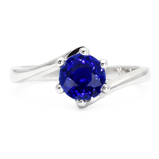 Anello solitario con pietre preziose. zaffiro blu di Ceylon. 1 carato. stile a tensione