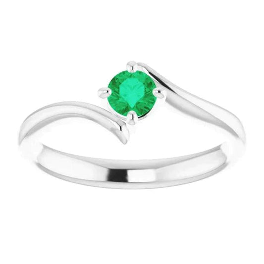 Anello solitario con smeraldo verde solitario stile twist in oro bianco 14 k da 
