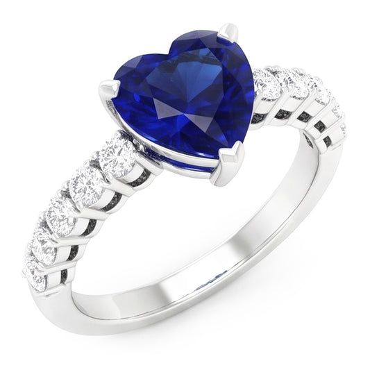 Anello solitario con zaffiro a cuore di Ceylon con accenti di diamante 2 carati