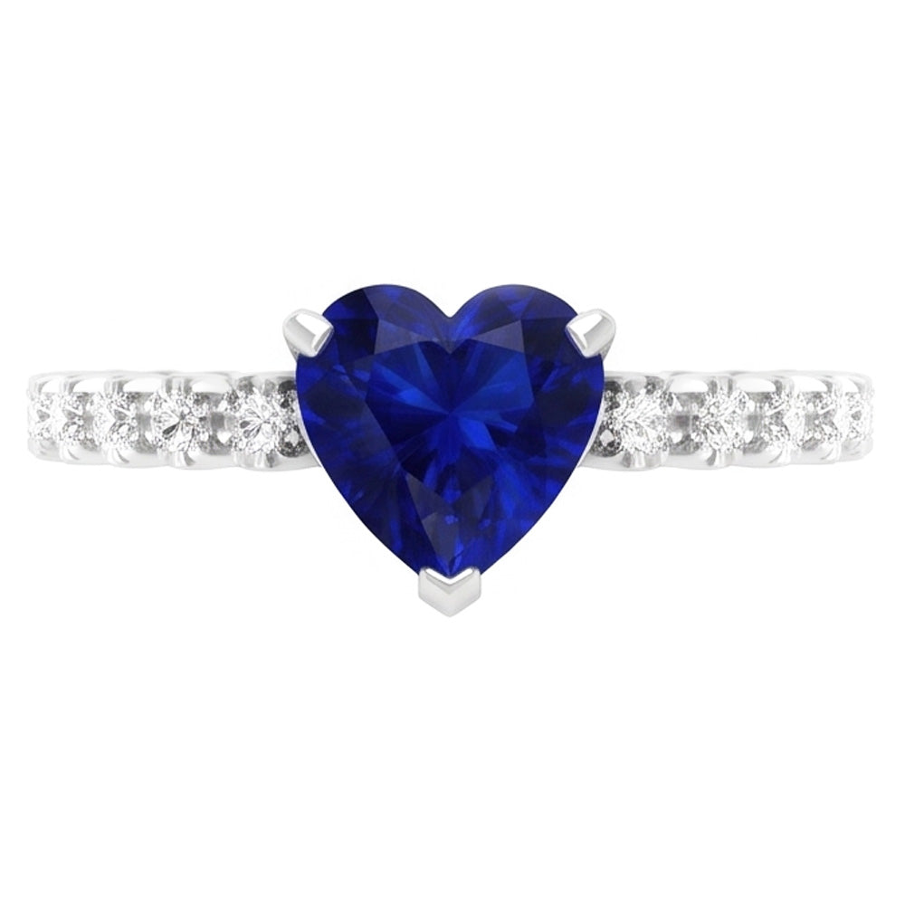 Anello solitario con zaffiro a cuore di Ceylon con accenti di diamante 2 carati