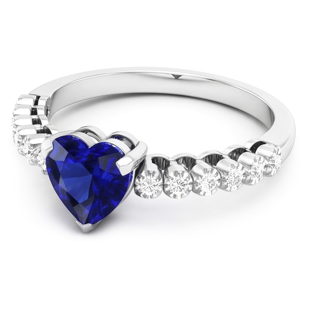 Anello solitario con zaffiro a cuore di Ceylon con accenti di diamante 2 carati