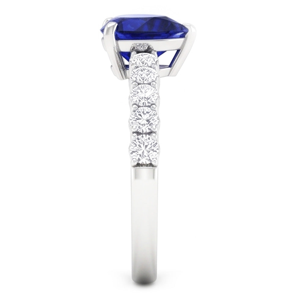 Anello solitario con zaffiro a cuore di Ceylon con accenti di diamante 2 carati