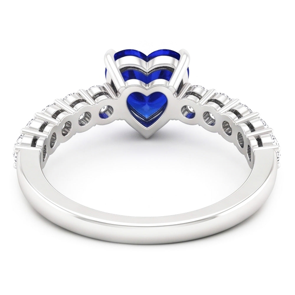 Anello solitario con zaffiro a cuore di Ceylon con accenti di diamante 2 carati