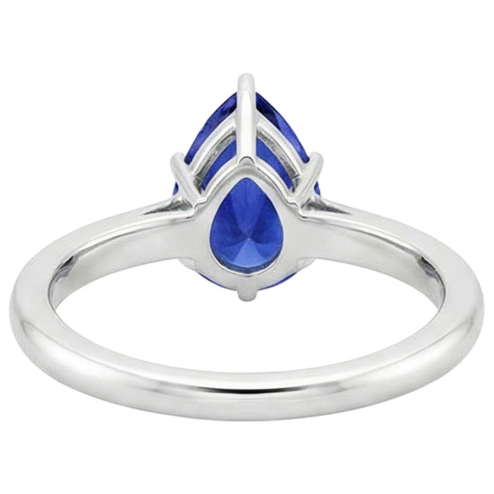 Anello solitario con zaffiro blu 4 carati in oro bianco 14K