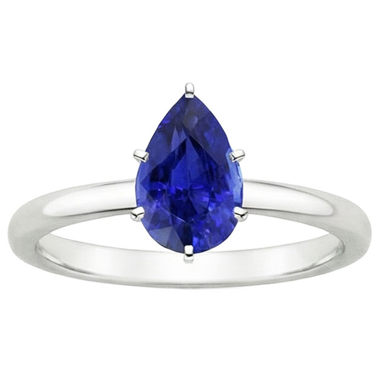 Anello solitario con zaffiro blu 4 carati in oro bianco 14K