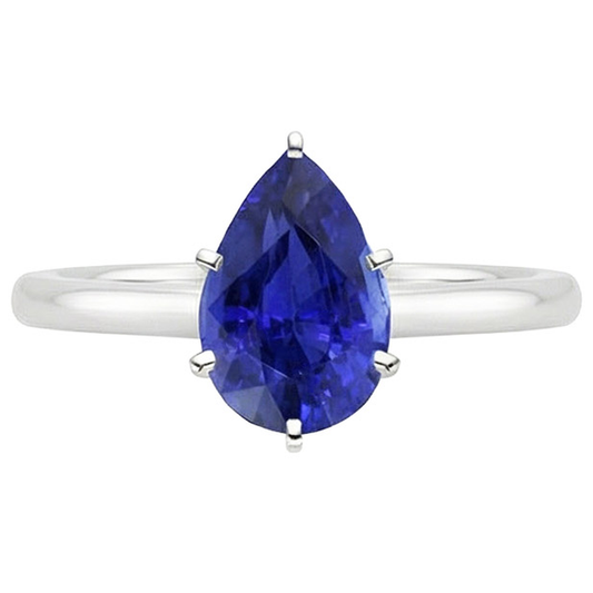 Anello solitario con zaffiro blu 4 carati in oro bianco 14K