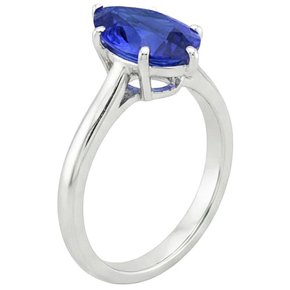 Anello solitario con zaffiro blu 4 carati in oro bianco 14K