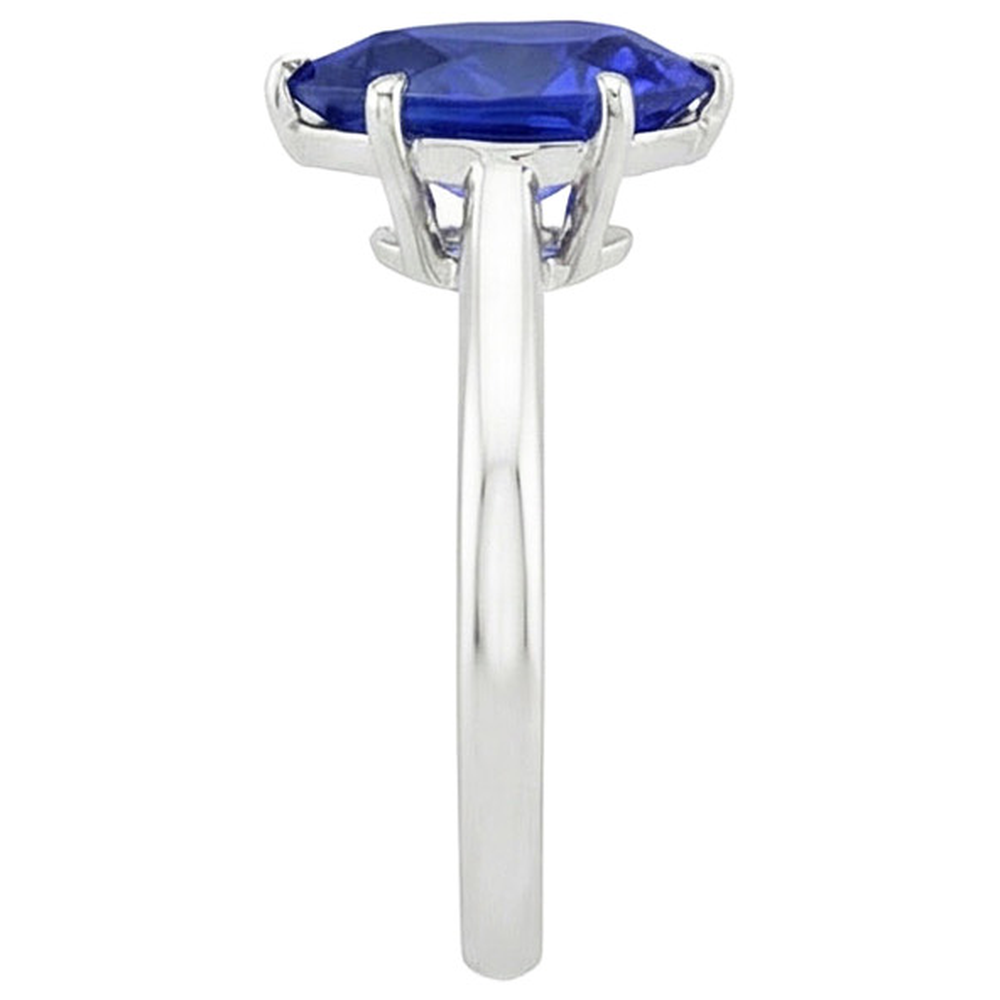 Anello solitario con zaffiro blu 4 carati in oro bianco 14K
