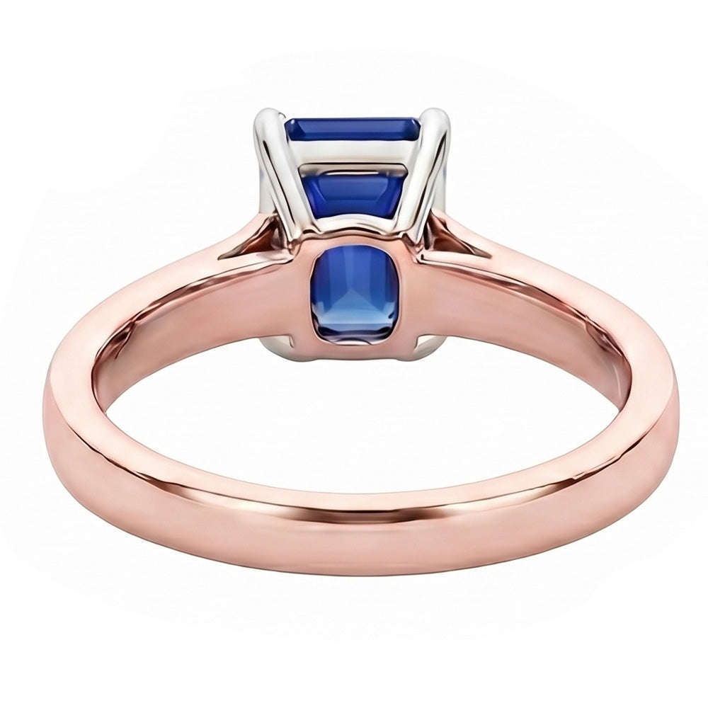 Anello solitario con zaffiro blu Ceylon smeraldo 2 carati in oro rosa 14K