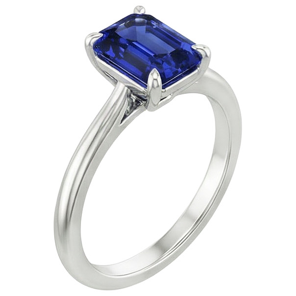 Anello solitario con zaffiro blu brillante dello Sri Lanka a 3 carati in oro bianco 14K