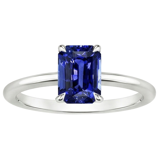 Anello solitario con zaffiro blu brillante dello Sri Lanka a 3 carati in oro bianco 14K