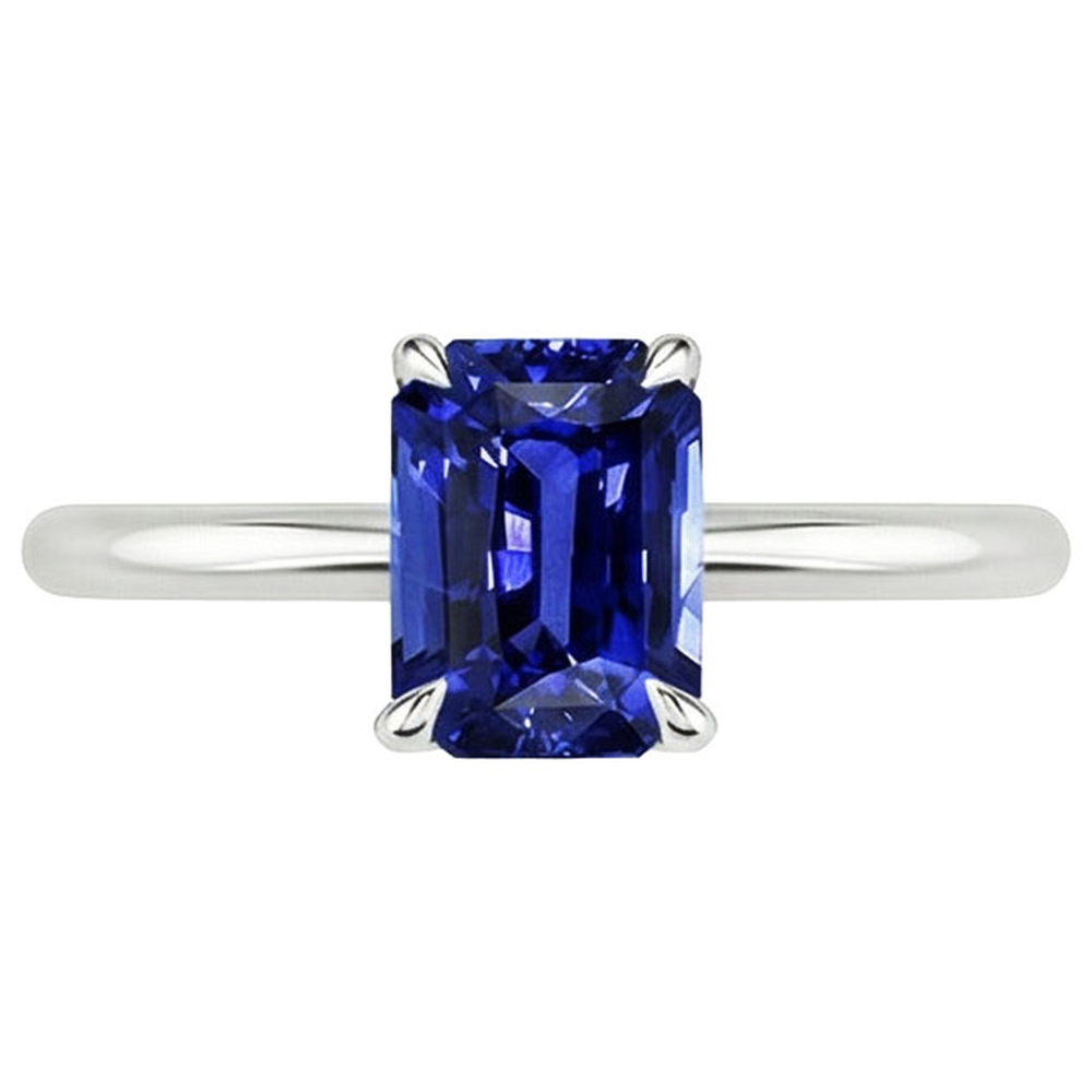 Anello solitario con zaffiro blu brillante dello Sri Lanka a 3 carati in oro bianco 14K