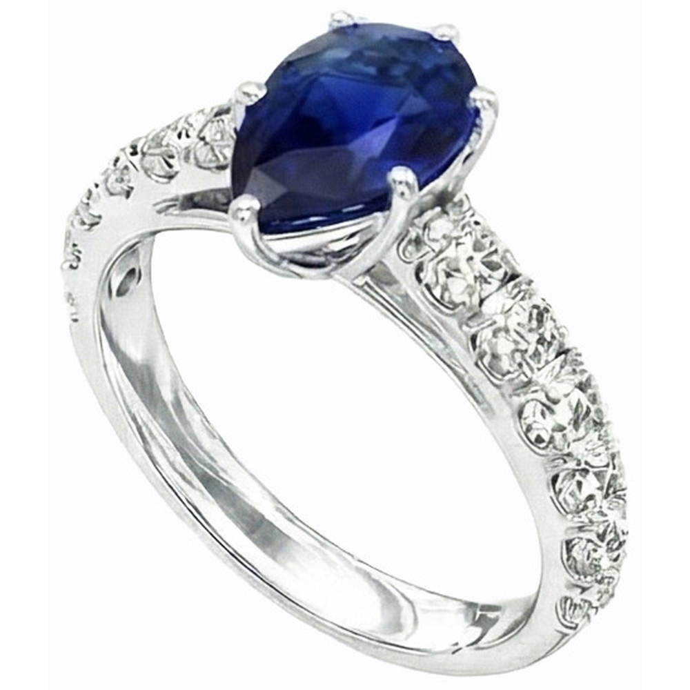 Anello solitario con zaffiro blu con pietre preziose e diamanti rotondi 3.50 carati