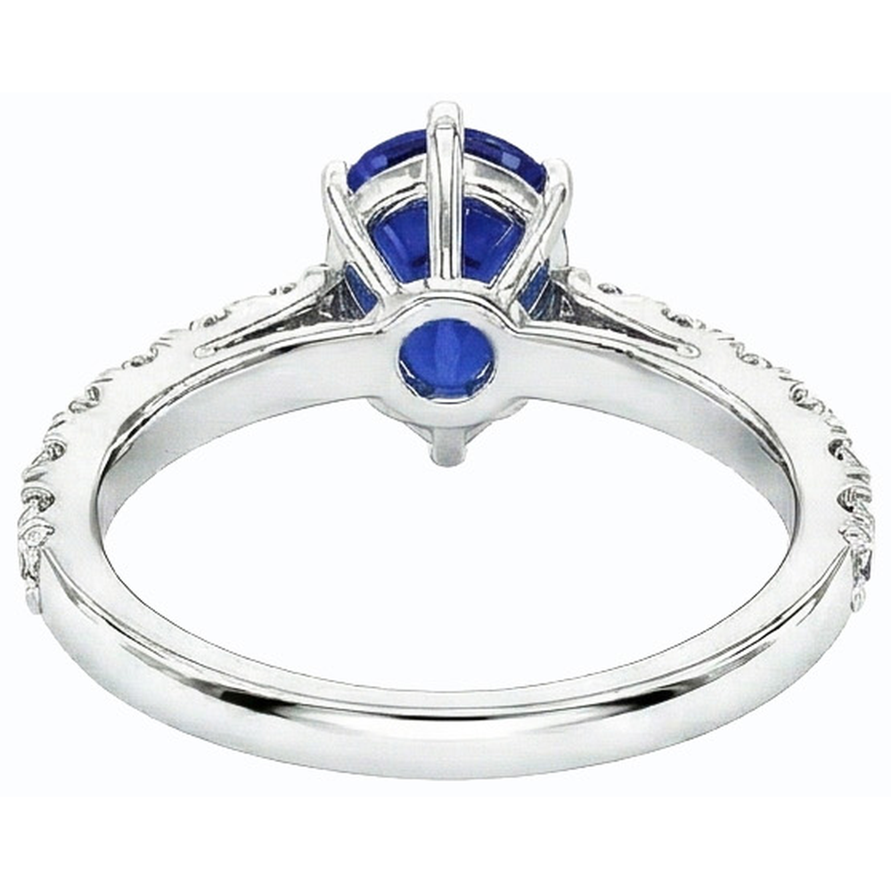 Anello solitario con zaffiro blu con pietre preziose e diamanti rotondi 3.50 carati