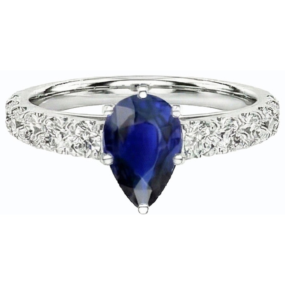 Anello solitario con zaffiro blu con pietre preziose e diamanti rotondi 3.50 carati