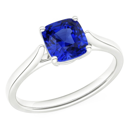 Anello solitario con zaffiro blu naturale 1.50 carati e 14K Gioielli da donna in oro bianco