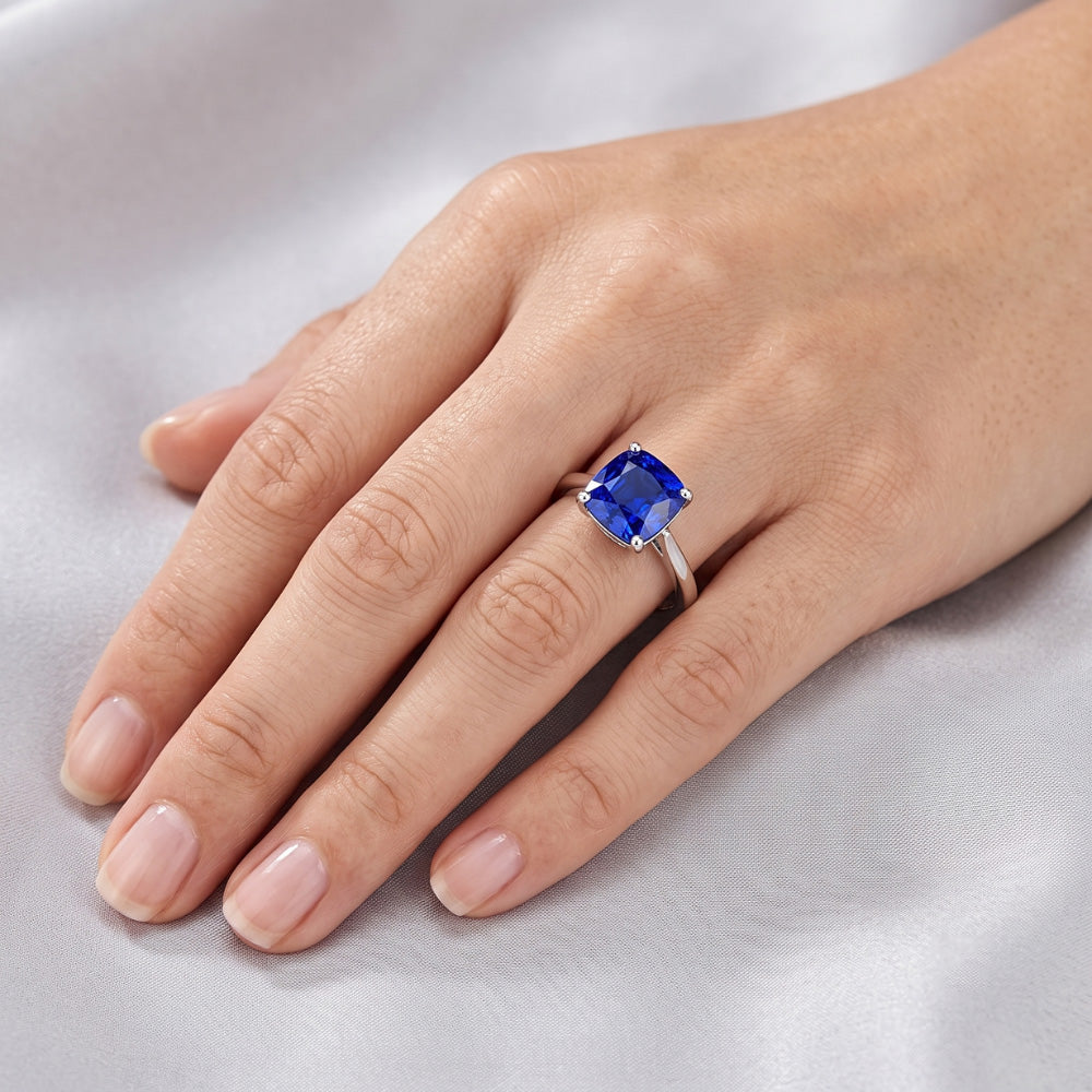 Anello solitario con zaffiro blu naturale 1.50 carati e 14K Gioielli da donna in oro bianco