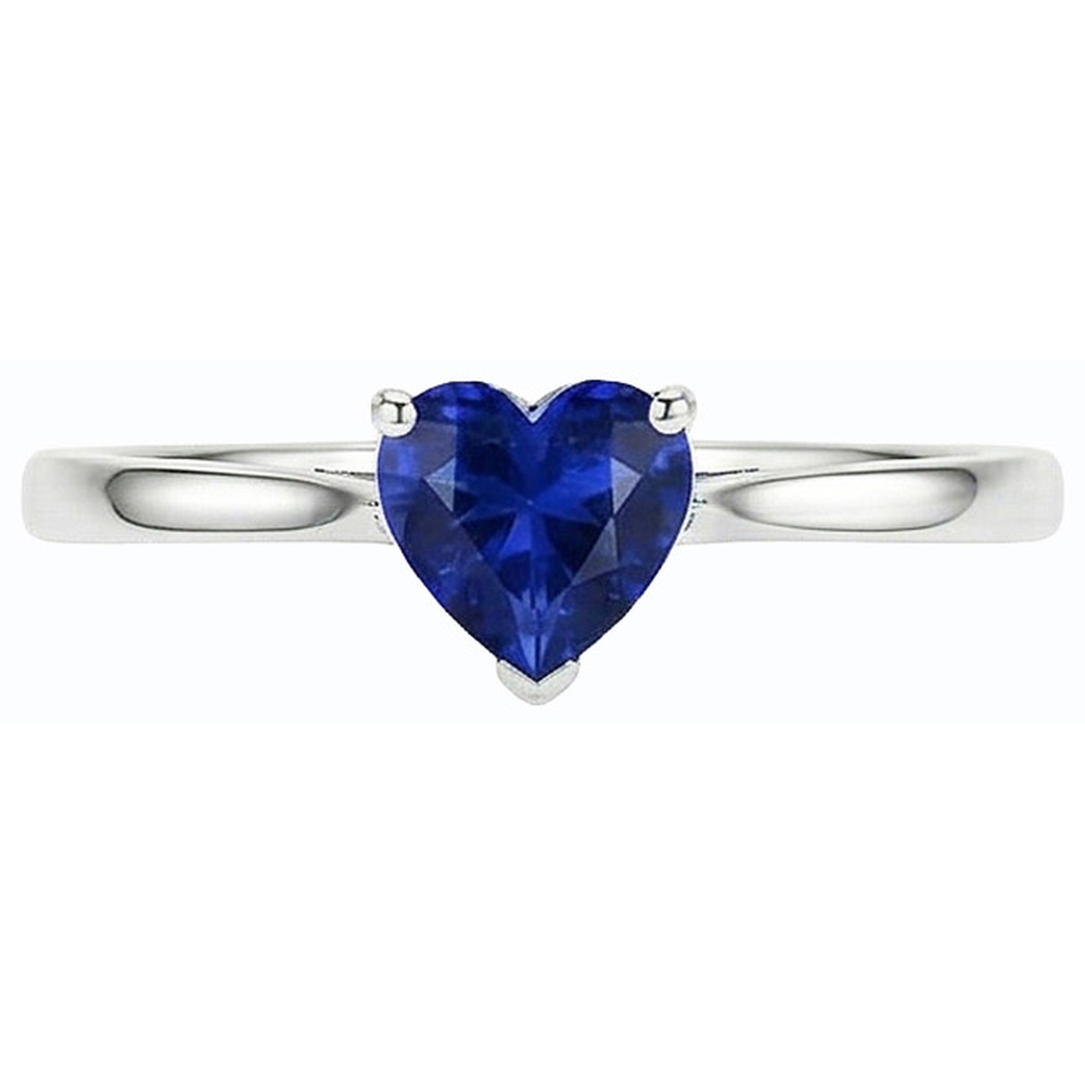 Anello solitario con zaffiro blu naturale da 1 carato e oro bianco 14K