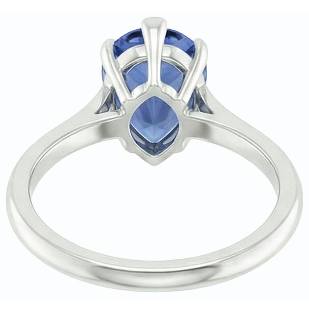 Anello solitario con zaffiro blu pera da 1,50 carati incastonato in oro bianco 14K