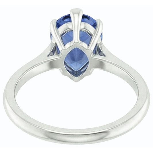 Anello solitario con zaffiro blu pera da 1,50 carati incastonato in oro bianco 14K