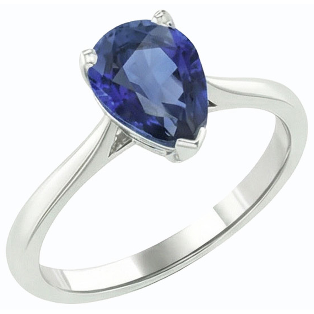 Anello solitario con zaffiro blu pera da 1,50 carati incastonato in oro bianco 14K