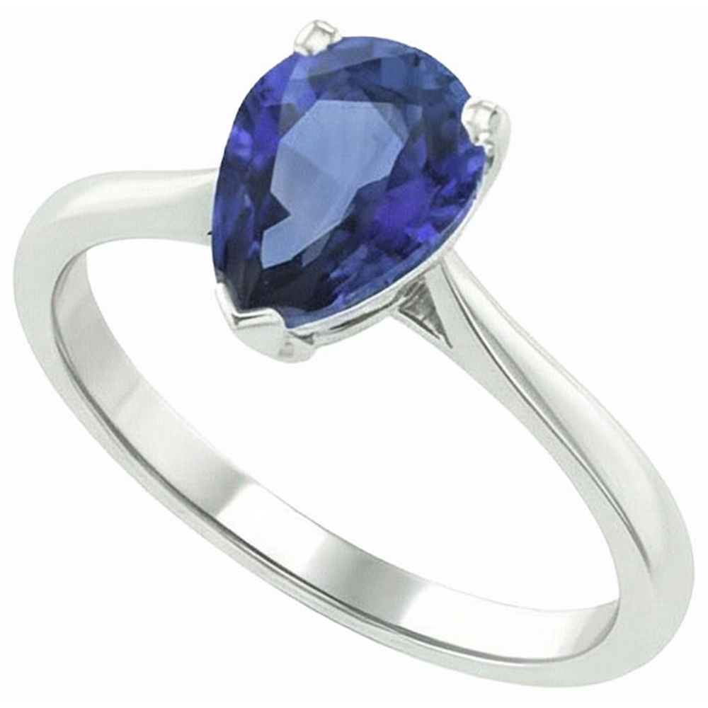 Anello solitario con zaffiro blu pera da 1,50 carati incastonato in oro bianco 14K