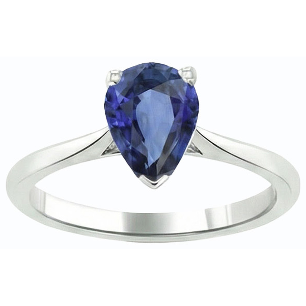 Anello solitario con zaffiro blu pera da 1,50 carati incastonato in oro bianco 14K