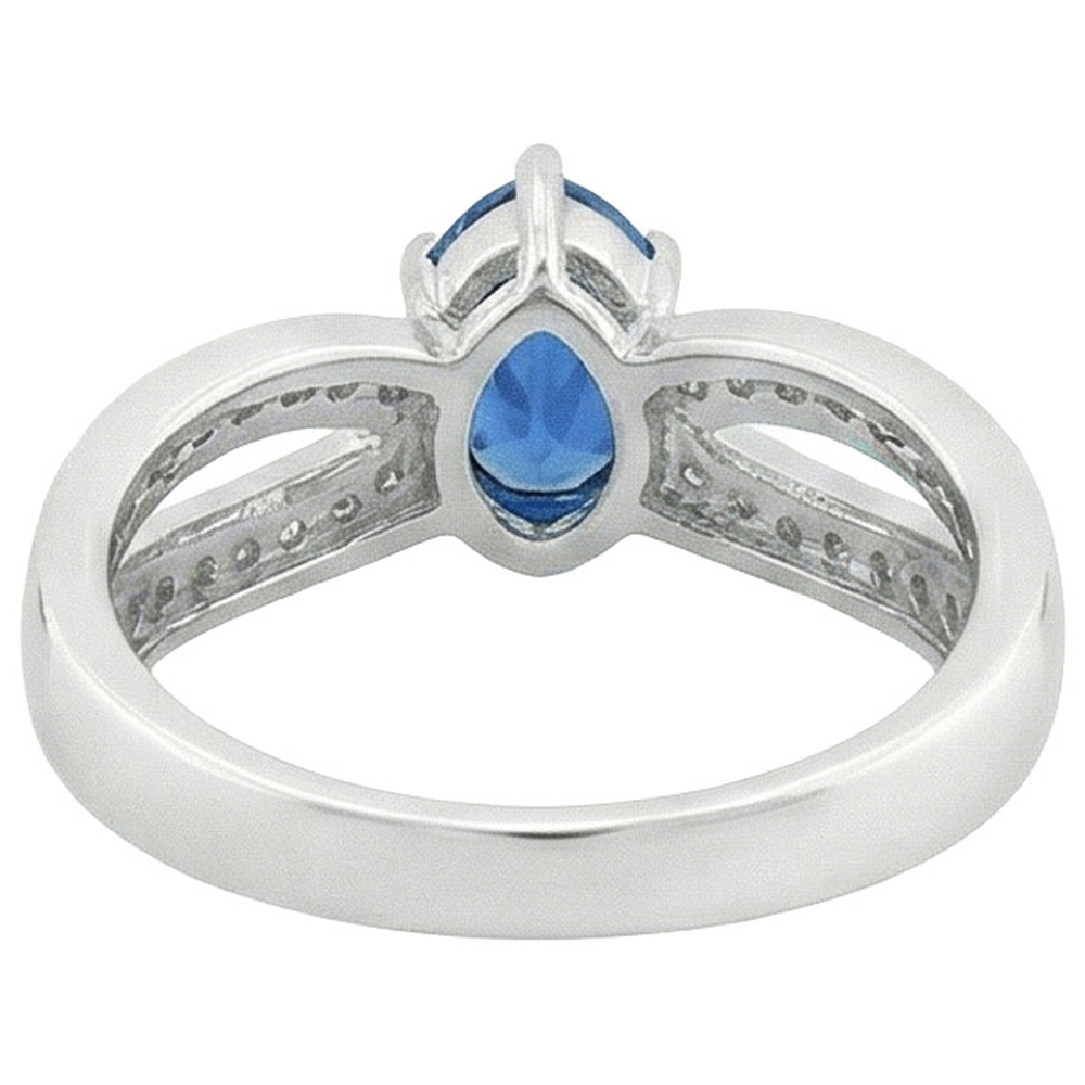 Anello solitario con zaffiro blu pera da 3,50 carati e accenti di diamanti
