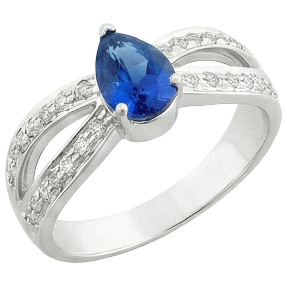 Anello solitario con zaffiro blu pera da 3,50 carati e accenti di diamanti