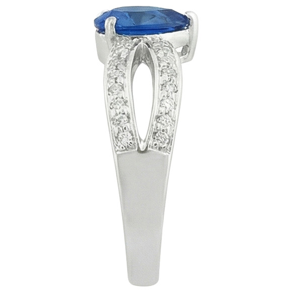 Anello solitario con zaffiro blu pera da 3,50 carati e accenti di diamanti
