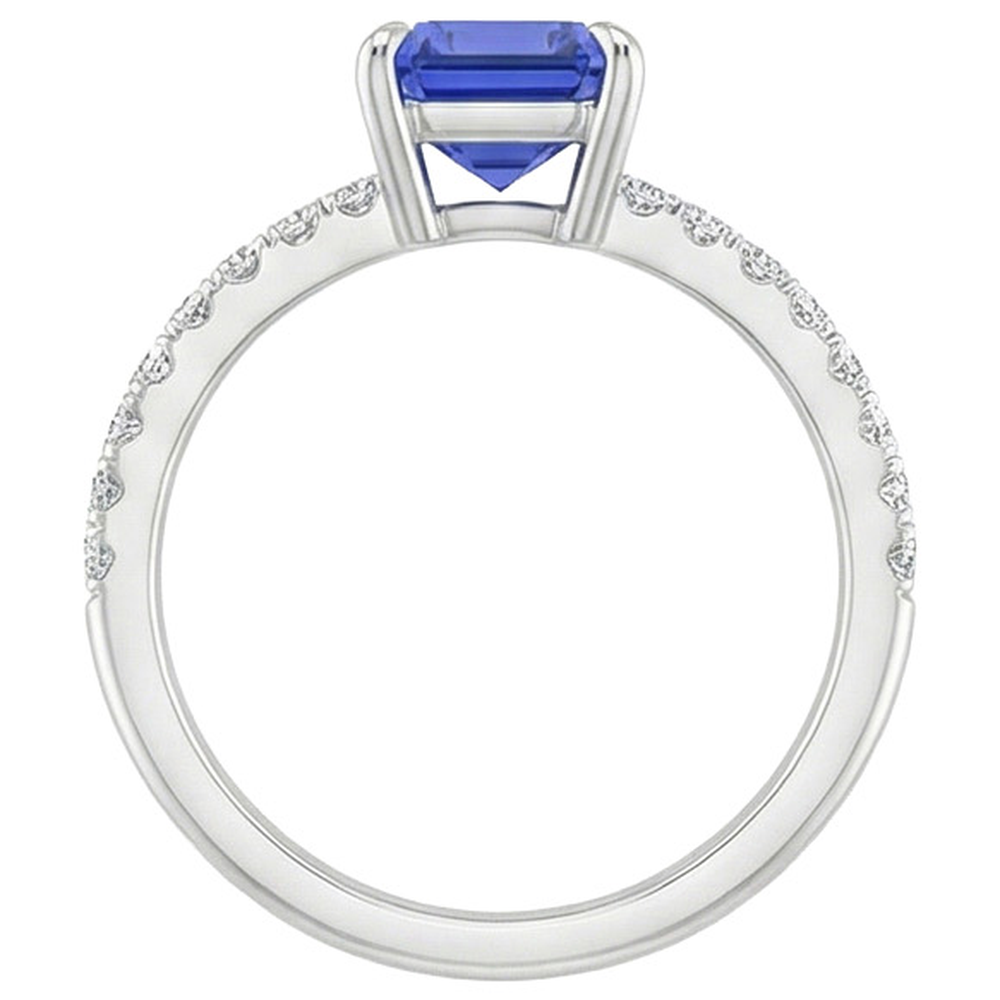 Anello solitario con zaffiro blu smeraldo 4 carati e accenti di diamanti