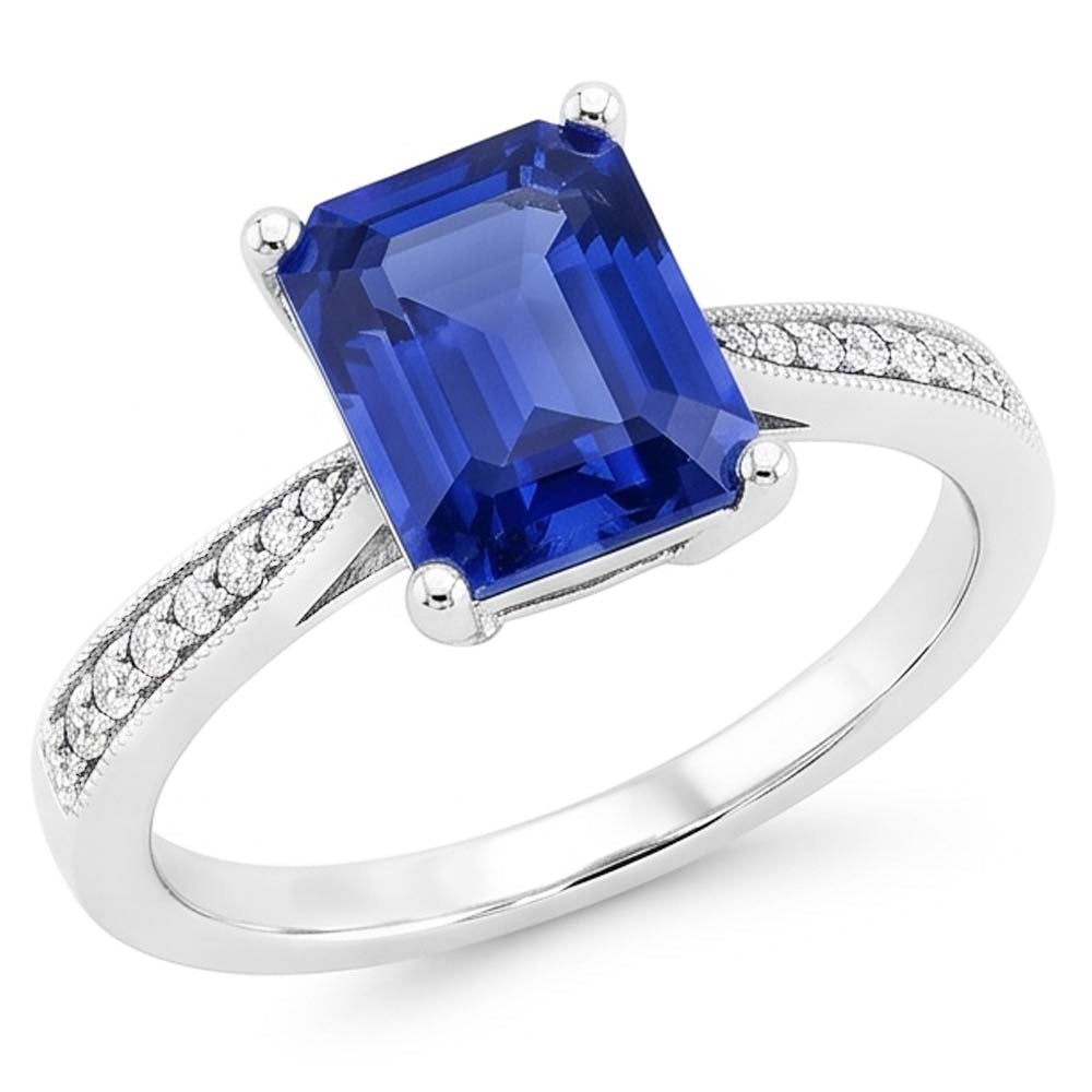 Anello solitario con zaffiro blu smeraldo con accenti di diamante 2.50 carati