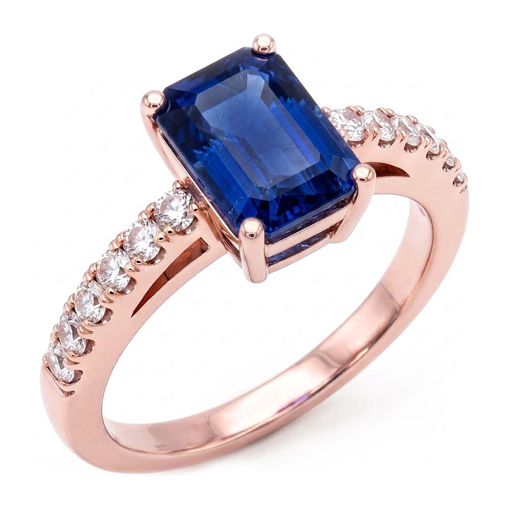 Anello solitario con zaffiro blu smeraldo con accenti di diamante 3 carati