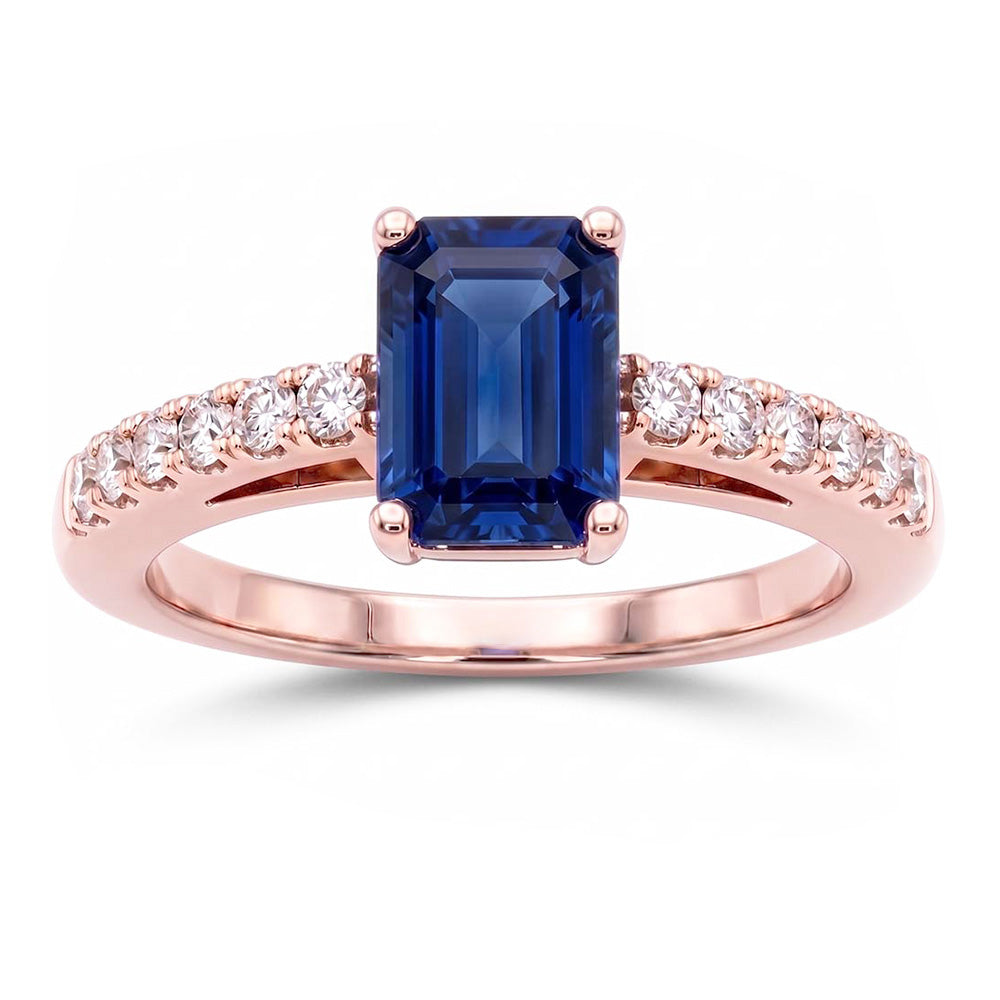 Anello solitario con zaffiro blu smeraldo con accenti di diamante 3 carati