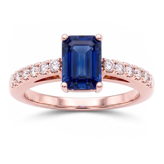 Anello solitario con zaffiro blu smeraldo con accenti di diamante 3 carati