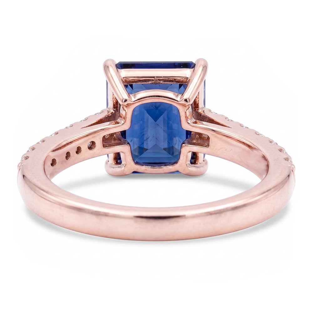 Anello solitario con zaffiro blu smeraldo con accenti di diamante 3 carati