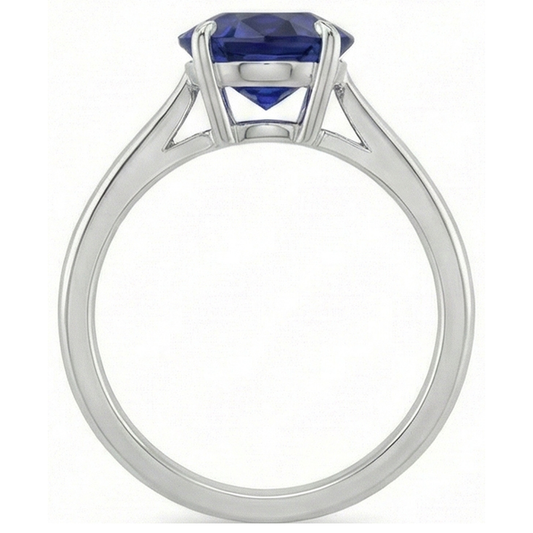 Anello solitario con zaffiro blu taglio ovale 2 carati oro bianco 14K