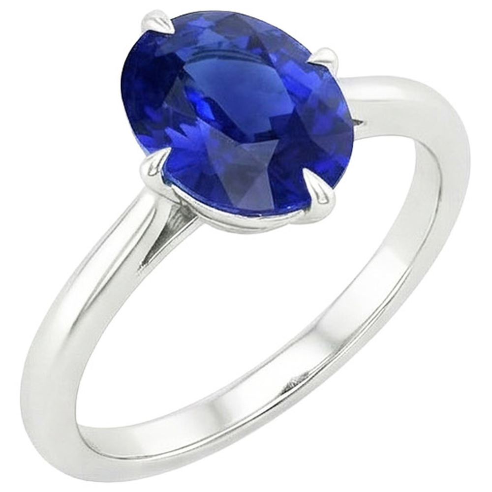 Anello solitario con zaffiro blu taglio ovale 3 carati incastonato