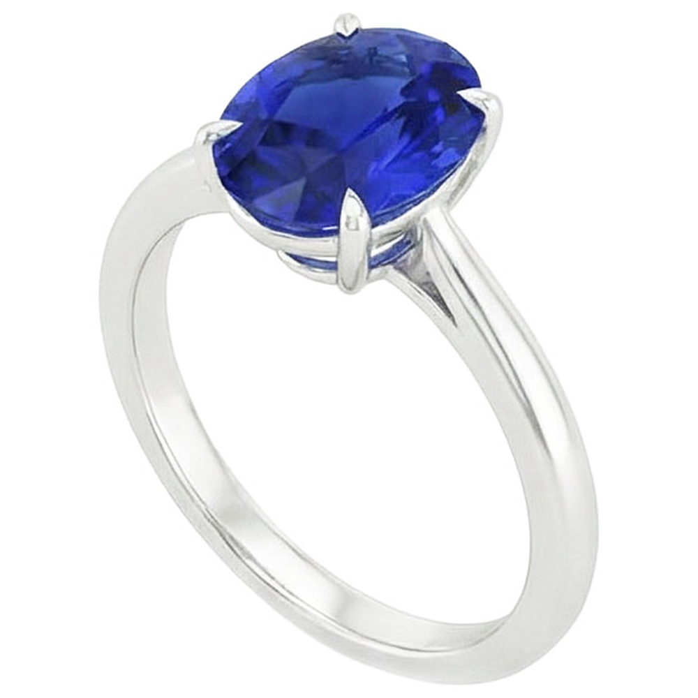 Anello solitario con zaffiro blu taglio ovale 3 carati incastonato