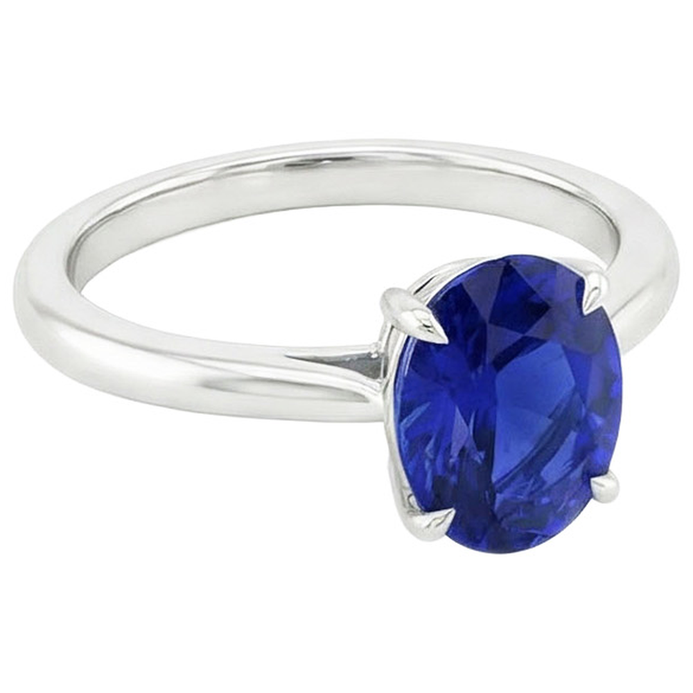 Anello solitario con zaffiro blu taglio ovale 3 carati incastonato