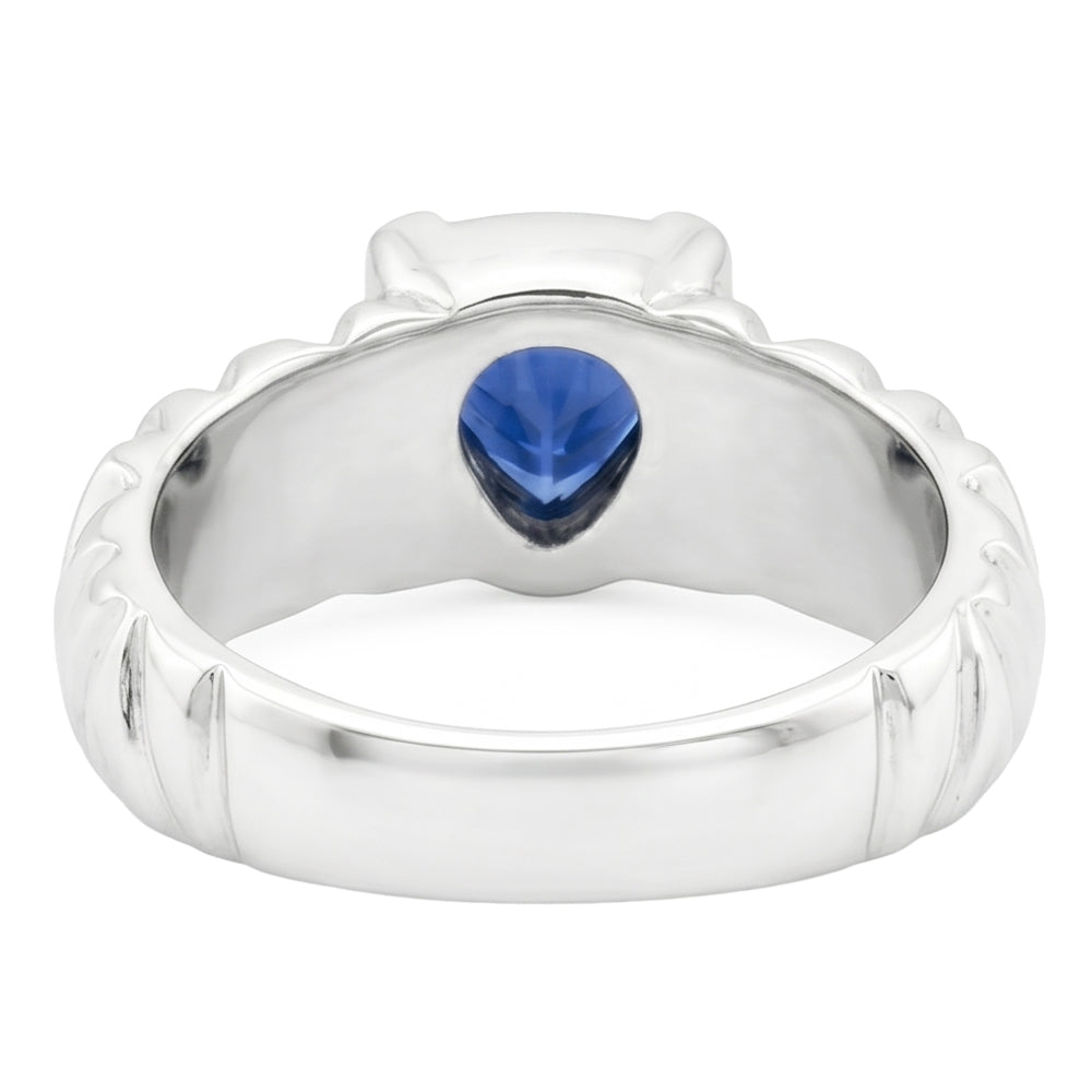 Anello solitario con zaffiro blu trilioni V, stile vintage, 1 carato con oro bianco 14K