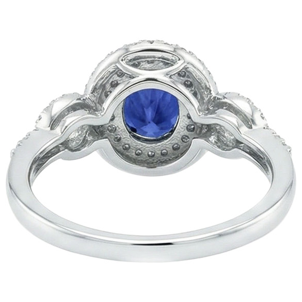Anello solitario con zaffiro da 3,25 carati accenti diamante WG in oro 14K