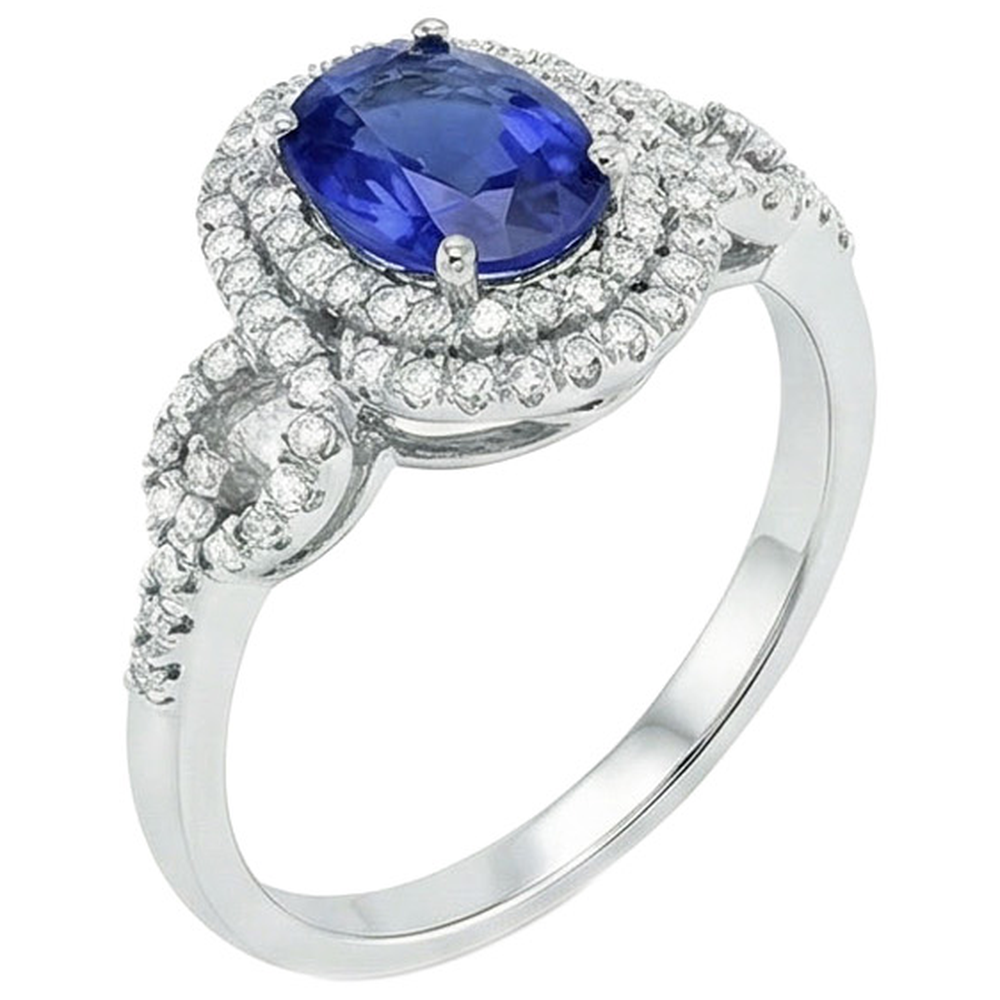 Anello solitario con zaffiro da 3,25 carati accenti diamante WG in oro 14K