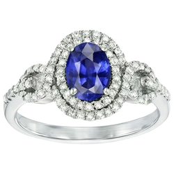 Anello solitario con zaffiro da 3,25 carati accenti diamante WG in oro 14K