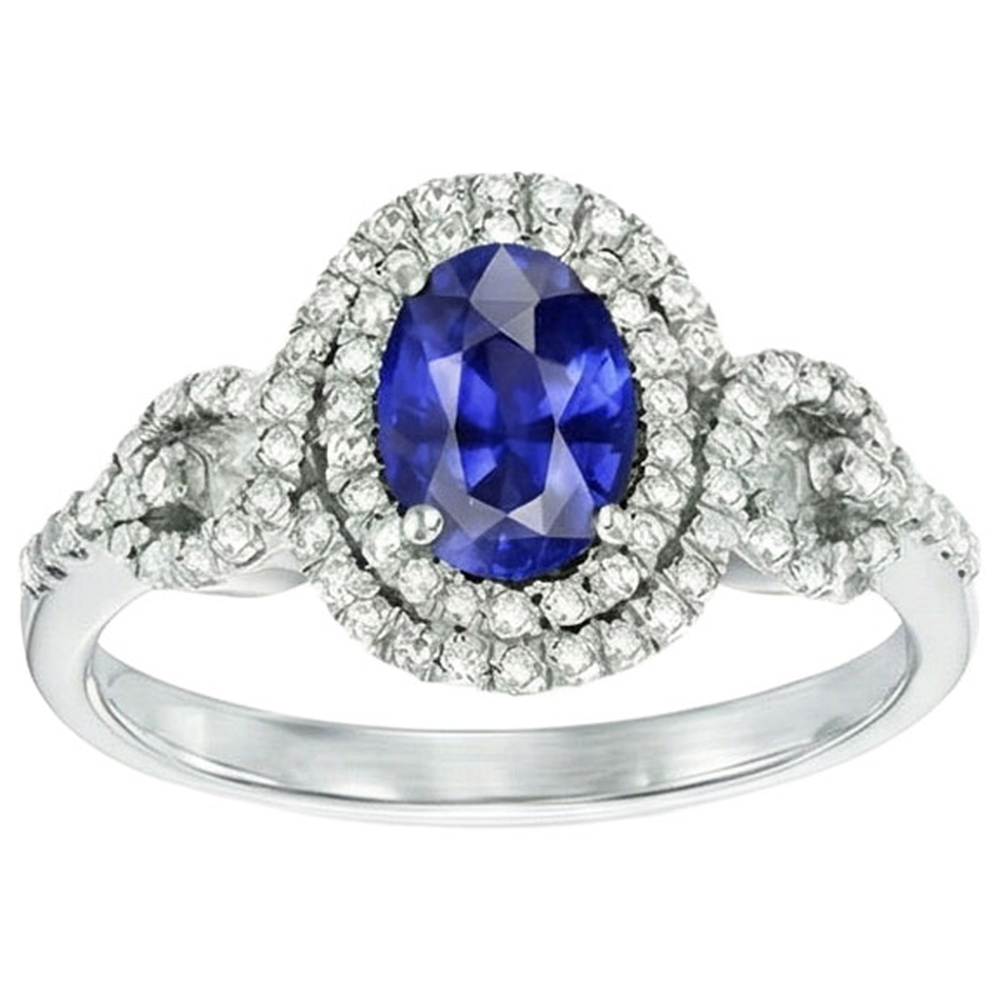 Anello solitario con zaffiro da 3,25 carati accenti diamante WG in oro 14K